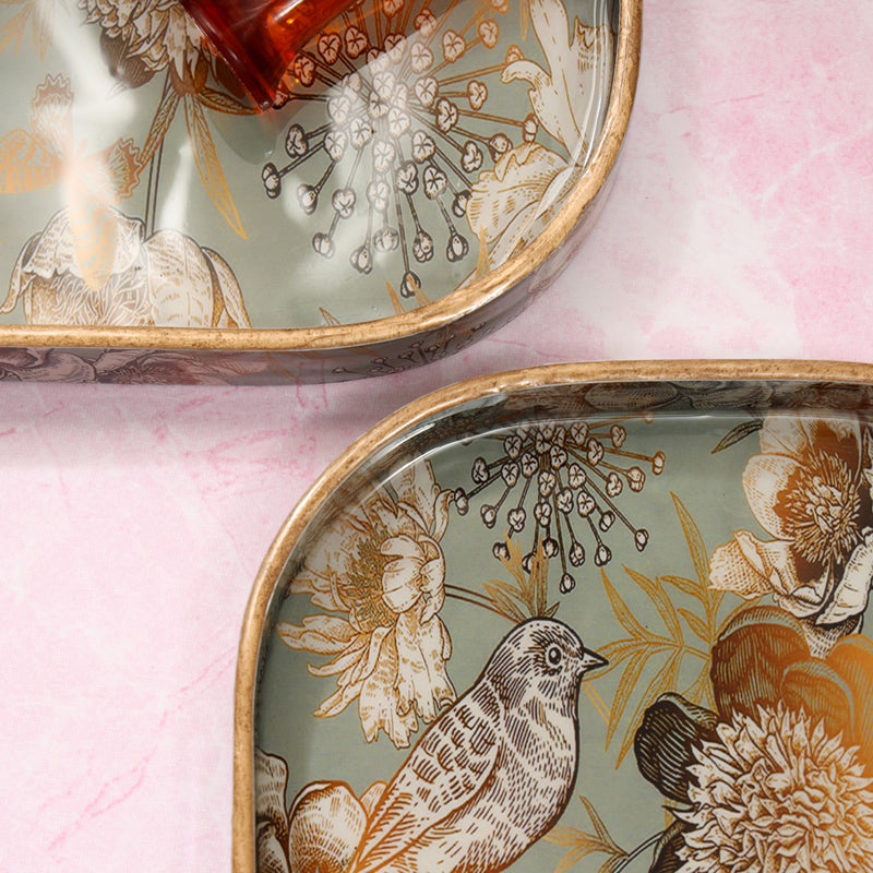 Grey-Gold Birds Square Serving Tray - Set Of Two media 4