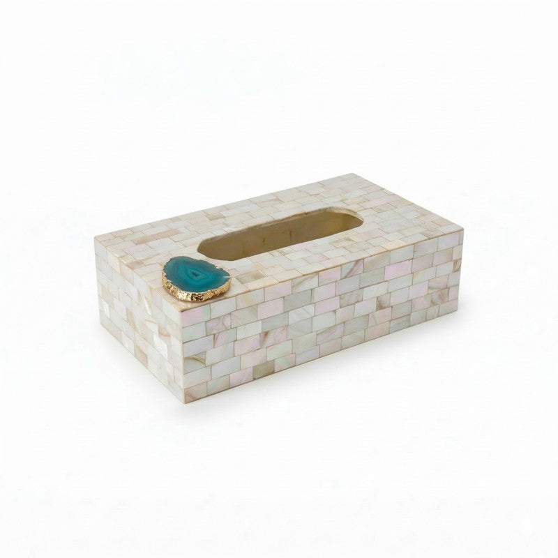 Suzzaine Handcrafted Mother Of Pearl & Agate Tissue Box - Turquoise & Beige media 3