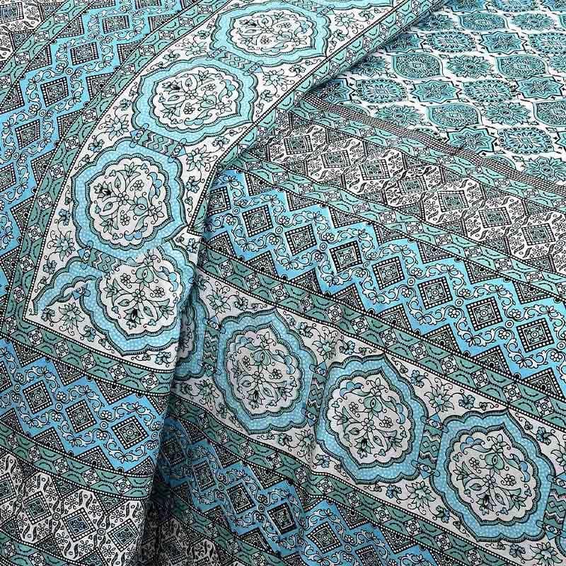 Neelambari Jaipuri Cotton Bedsheet (Sky Blue) - 144 TC media 6
