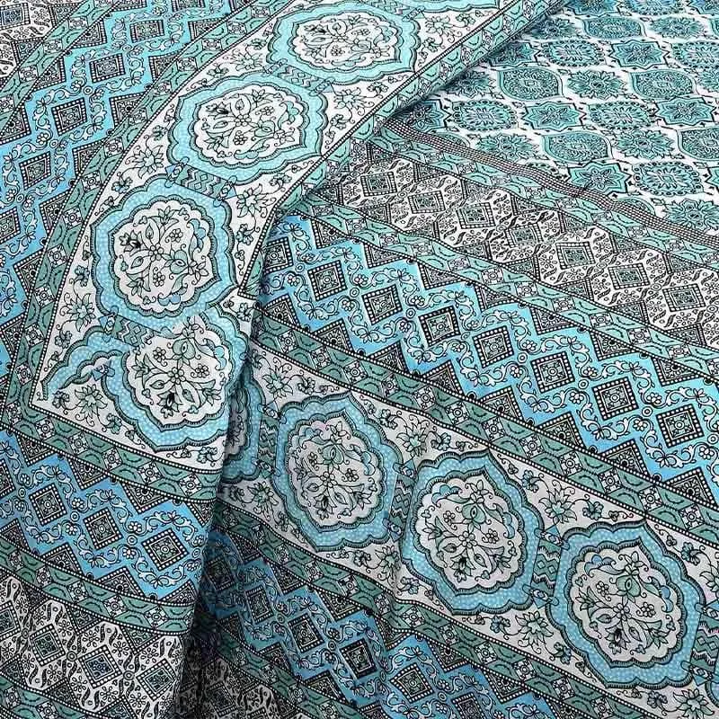 Neelambari Jaipuri Cotton Bedsheet (Sky Blue) - 144 TC media 6