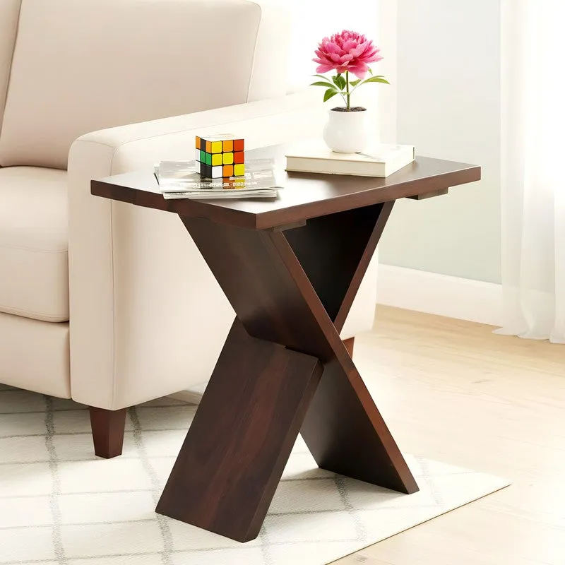Fverox Sheesham Wooden Side & Bedside Table - Brown media 1