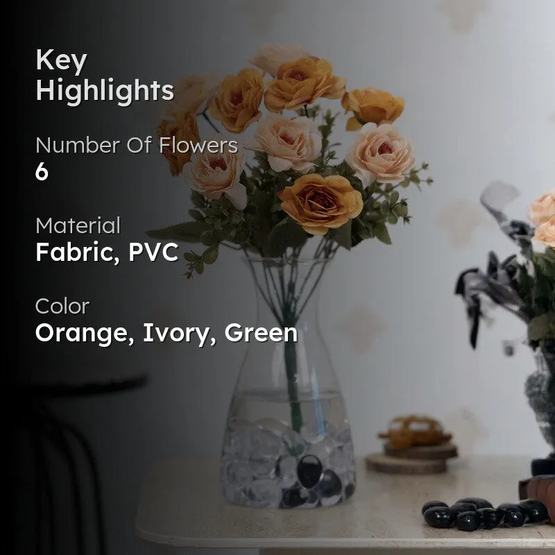 Realistic Artificial Rose Bunch - Orange & Ivory media 2