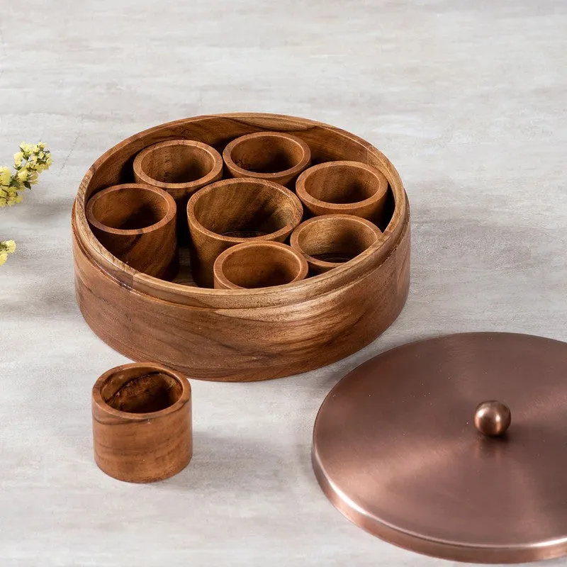 Zaikra Acacia Wood Round Masala Box media 4