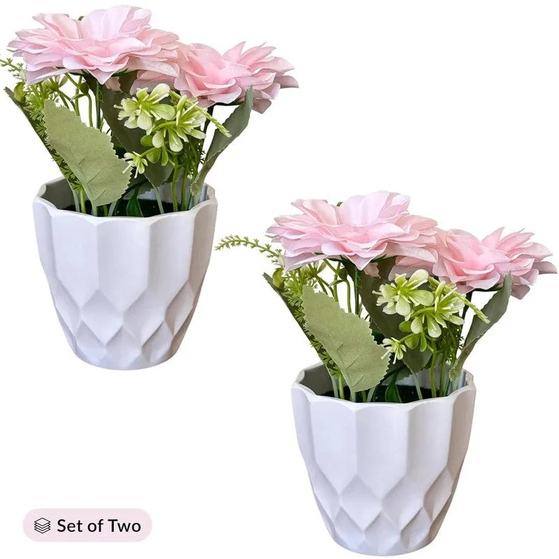 Cadris Ceramic Vase With Artificial Flower (Soft Pink) - Set Of Two media 4
