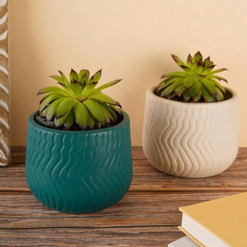 Plateo Wave Planter (Teal & White) - Set Of Two media 3