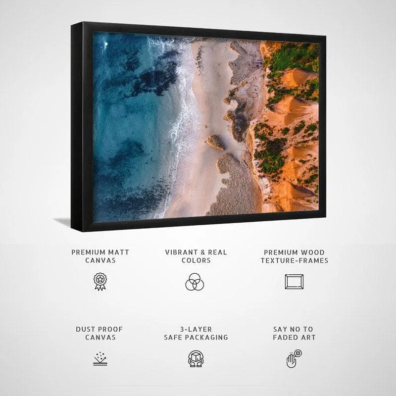 Aerial Beach Coastline Canvas Wall Painting - Black Frame media 5