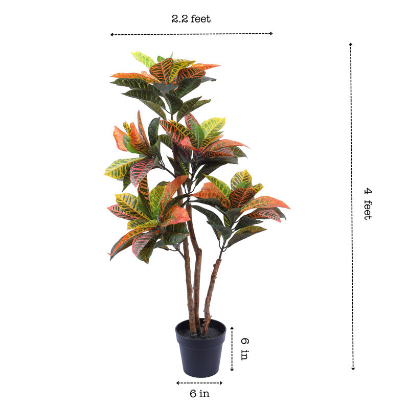 Artificial Realistic Croton Plant With Black Plastic Pot - 3.9 Feet media 9