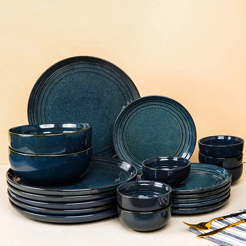 Indigo Ripple Ceramic Dinner Set - 20 Piece Set media 1
