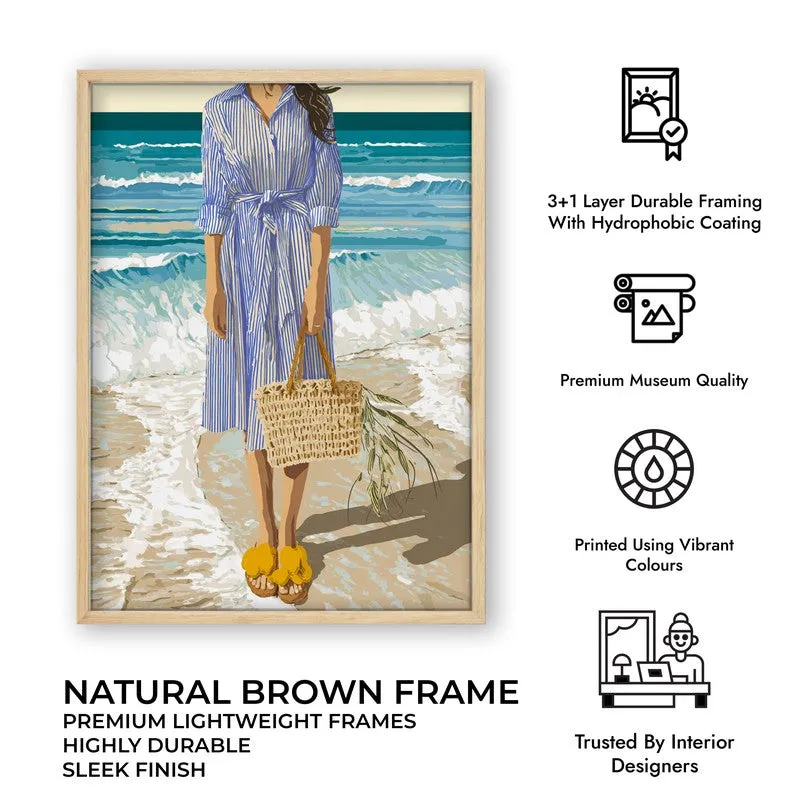Blue Horizon Canvas Wall Painting - Brown Frame media 10