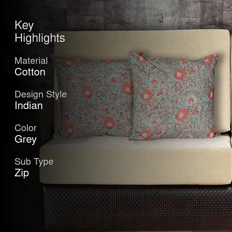 Jahnvi Printed Cushion Cover (Grey) - Set Of Two media 2