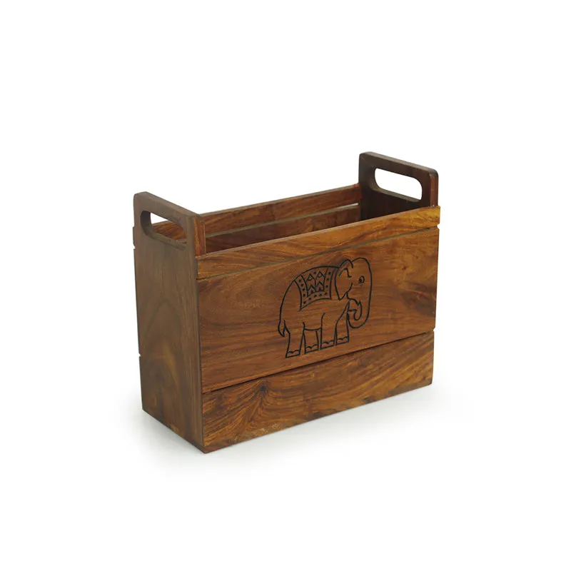 Trunk Tales Handcarved Sheesham Wood Magazine Holder media 4