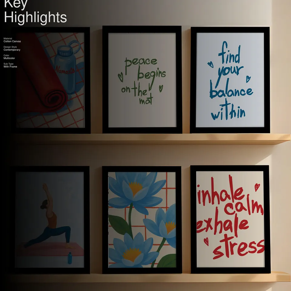 Balanced Peace Cotton Canvas Wall Painting - Set Of Six media 2