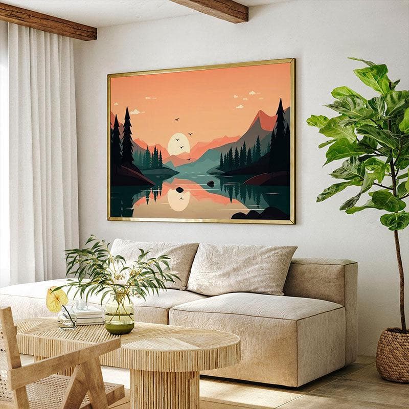 Minimalist Mountains Range Canvas Wall Painting - Black Frame media 3