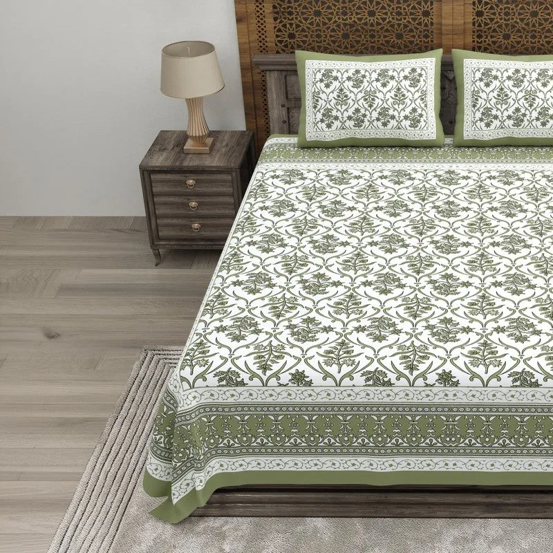 Artio Cotton Bedsheet (Olive Green,White) - 240 TC media 3