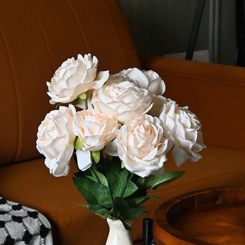 Faux Everlasting Rose Flower Bunch - White media 3