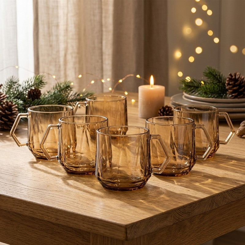 Rioware Glass Coffee Mug (250 mL Each) - Set Of Six