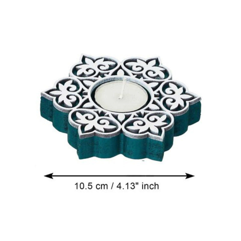 Winter Spark Carved Wood Tea Light Holder (Green) - Set Of Six media 6
