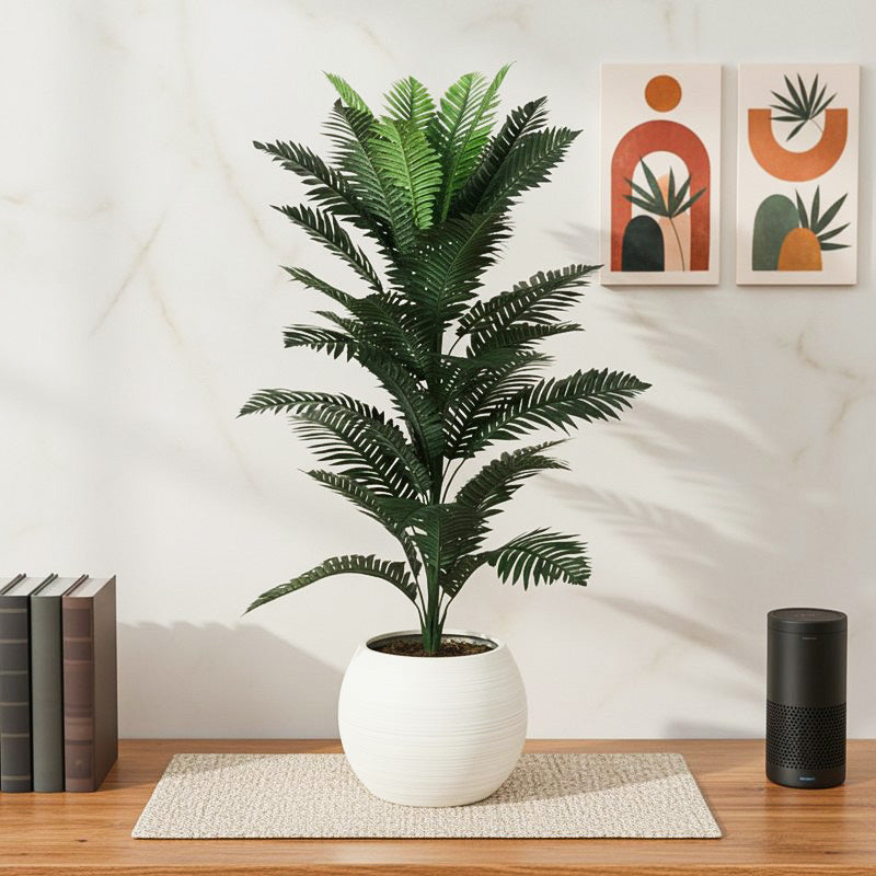 2.8 ft Faux Boston Fern Plant With Black Plastic Pot
