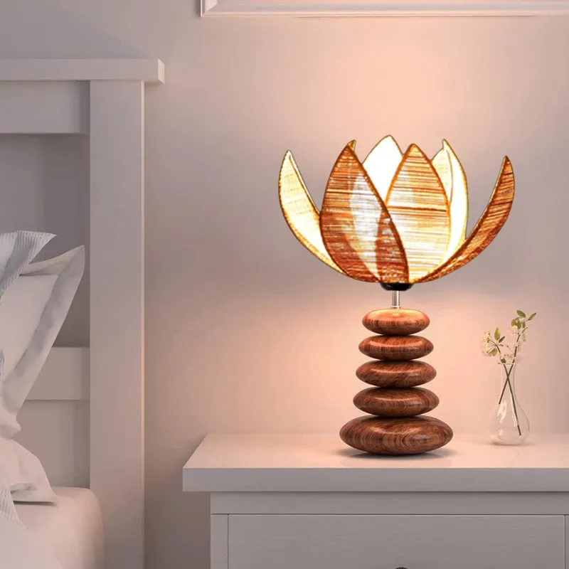 Solenrix Bamboo Table Lamp With Wooden Base - Beige media 7