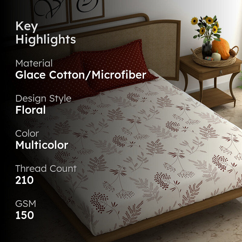Faded Ferns Floral Microfiber Bedsheet - 150 GSM media 2