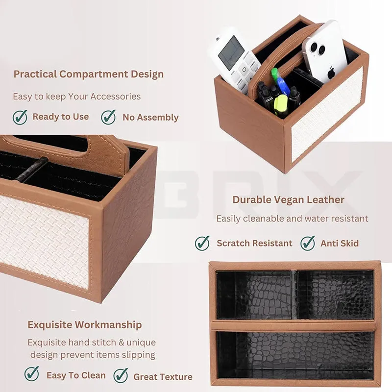 Savan Faux Leather Desk Organiser - Brown media 5