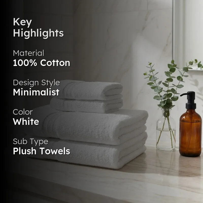 PlushAura Cotton Towel Sets (White) - Set of Four media 2