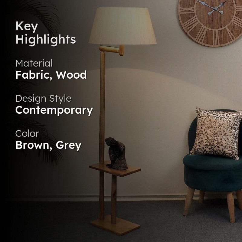 Eartha Enya Wooden Floor Lamp With Shelf - Grey & Brown media 2