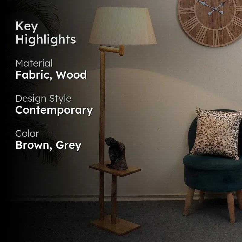 Eartha Enya Wooden Floor Lamp With Shelf - Grey & Brown media 2