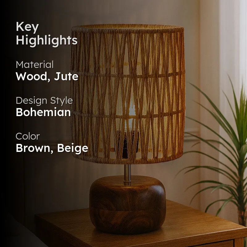 Radiara Wooden Table Lamp - Brown,Beige media 2