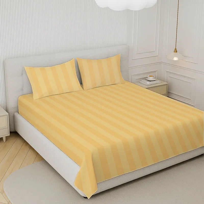 Elegance Striped Cotton Bedsheet (Cream) - 210 TC media 1