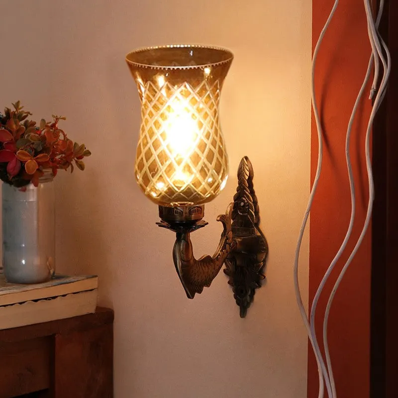 Honey Glow Scroll Amber Glass Wall Lamp media 3
