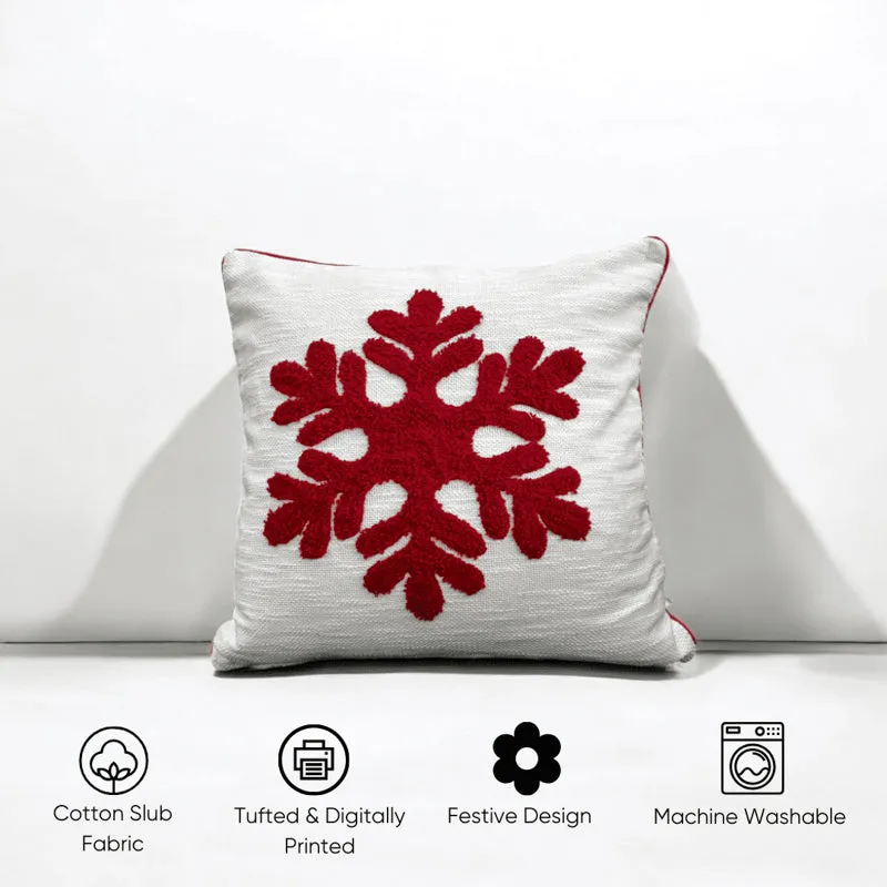Merry Redflakes Cotton Christmas Cushion Cover media 3