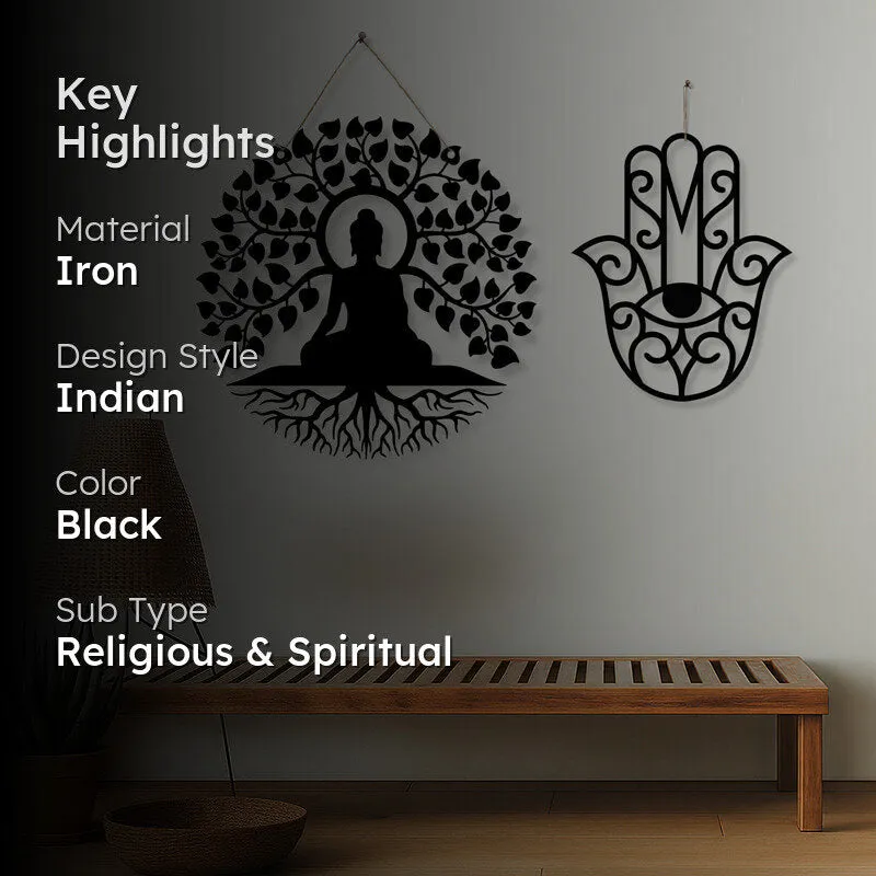 Bodhisatva With Hamsa Hand Iron Wall Accent - Set Of Two media 2