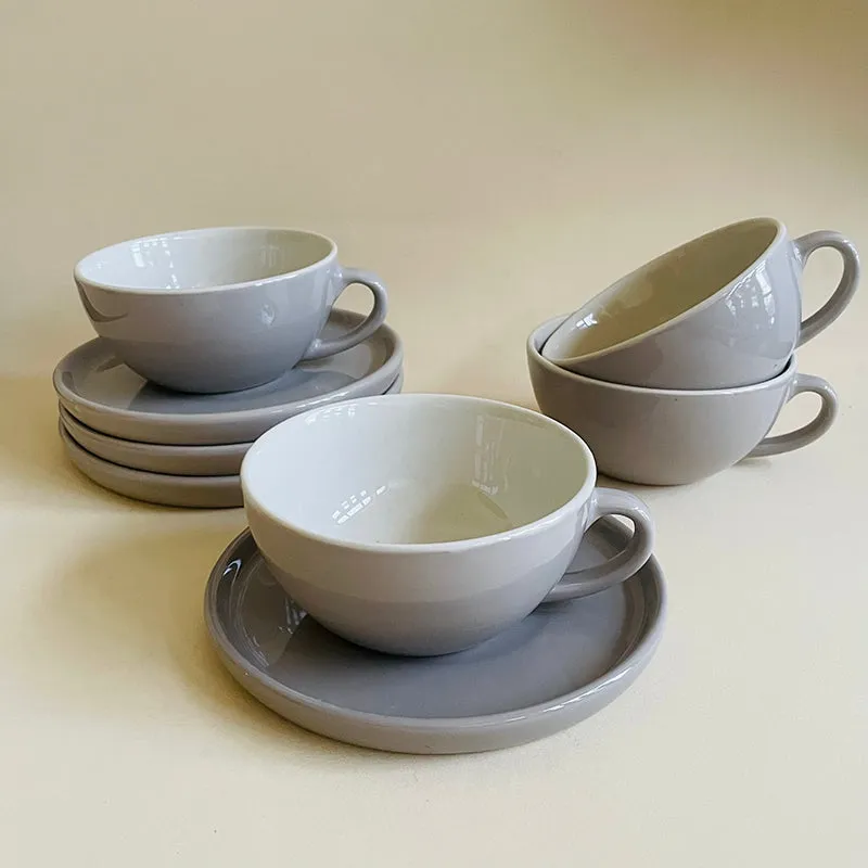 Blush & Brew Ceramic Cup & Saucer (Grey/320 mL) - Eight Piece Set media 4