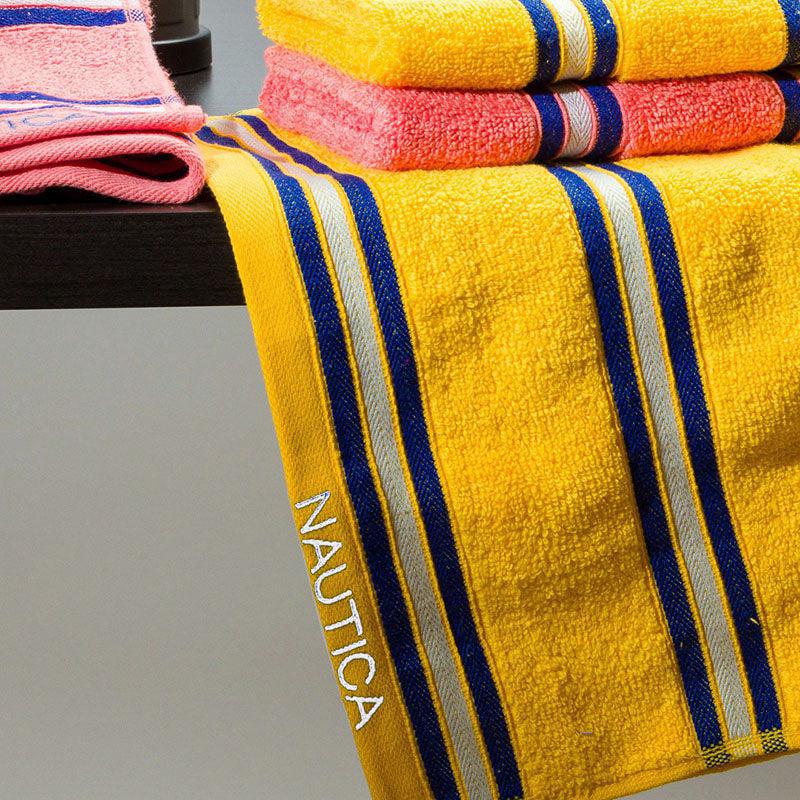 Nautica Dove Dual Down Cotton Hand Towel (Yellow & Coral) - Set Of Four media 3