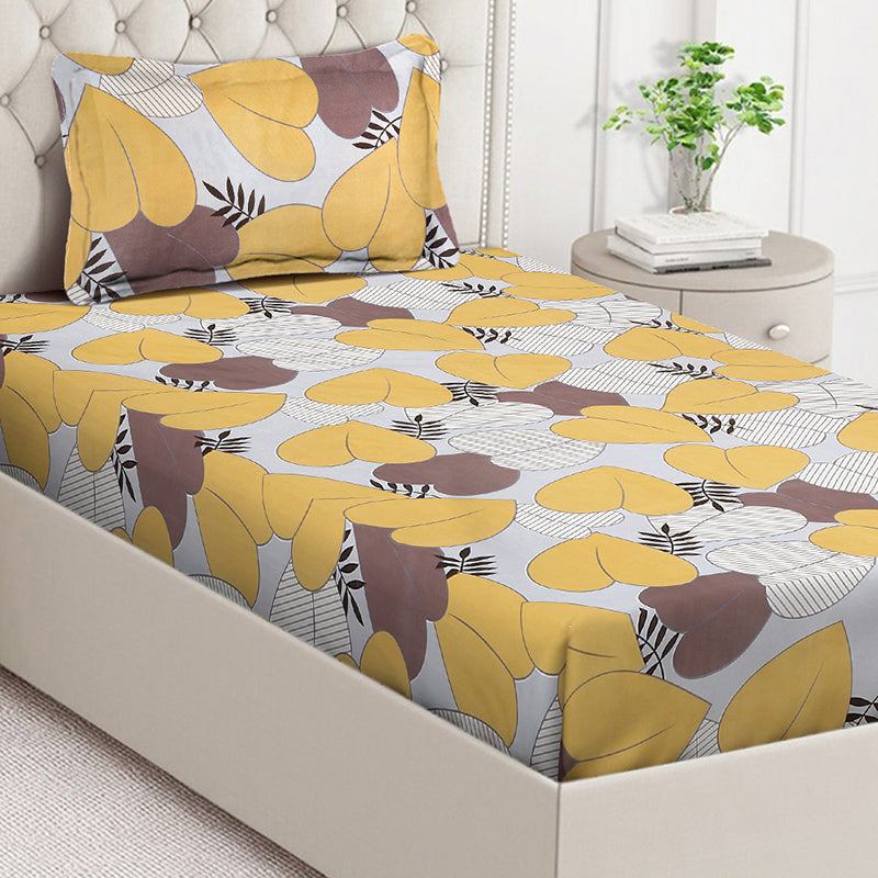 Blooming Hearts Floral Bedsheet (Yellow) - 130 GSM media 4