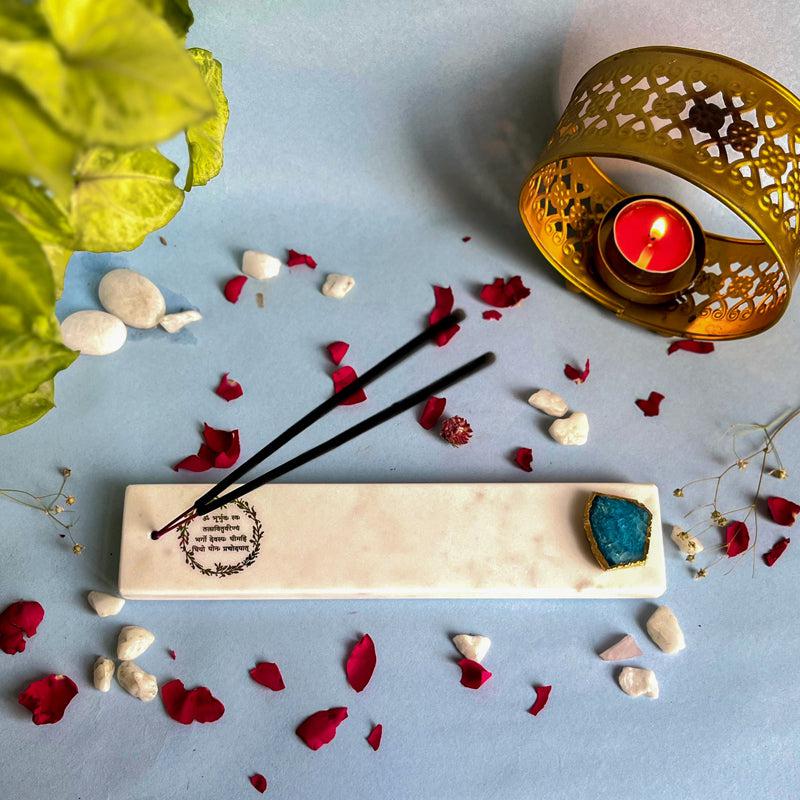 Gayathri Mantra Marble Incense Holder With Agate Plating - Turquoise Blue media 4