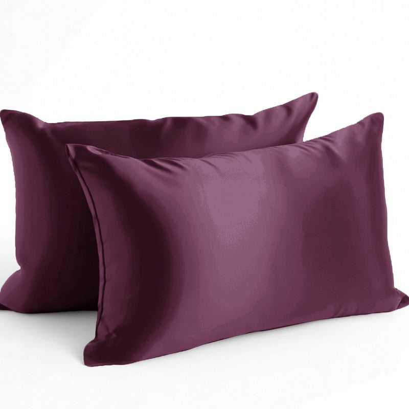 SilkenAura Satin Pillow Cover with a Scrunchy (Maroon) - Set Of Two media 3