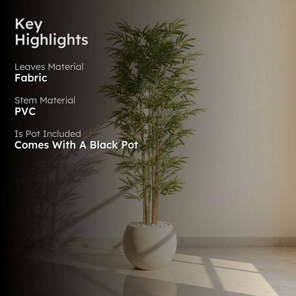 Artificial Bamboo Plant With Black Fiber Pot - 7 Feet media 2