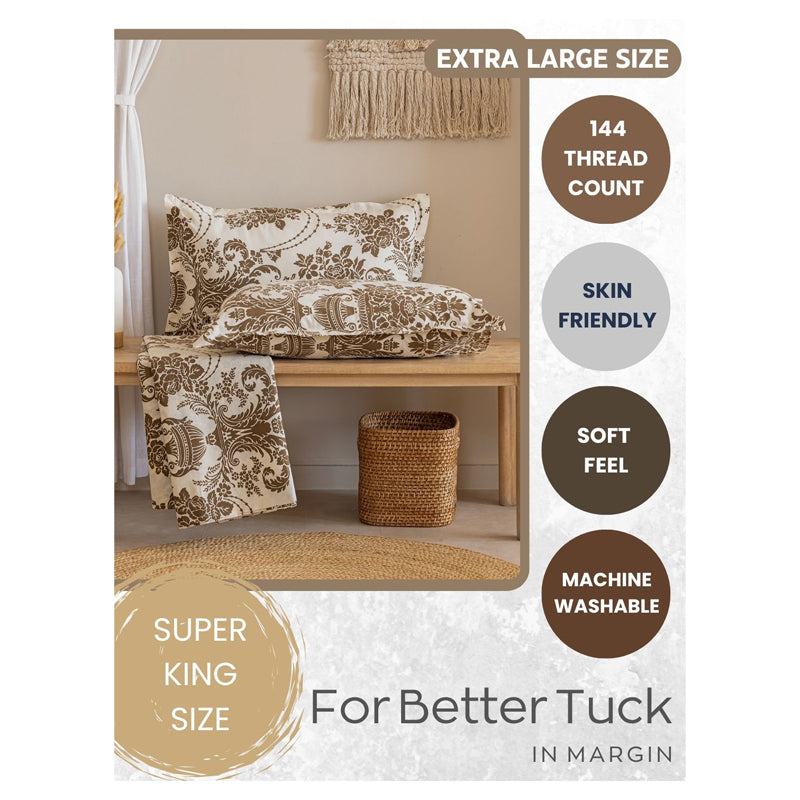 Swayam Regal Dreamscape Cotton Bedsheet (Brown) - 144 TC media 9
