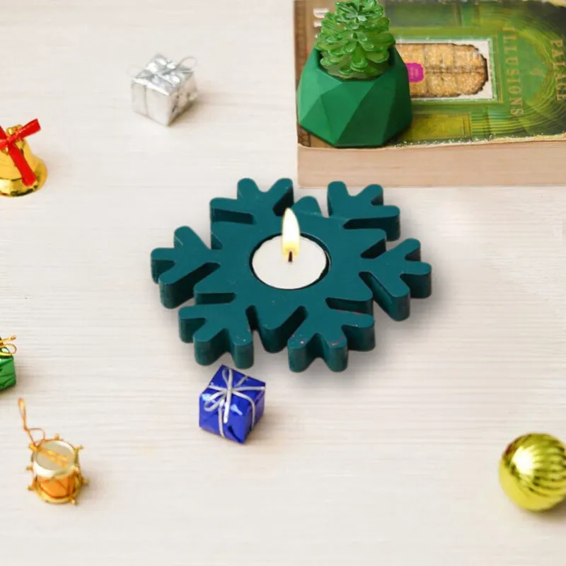 Flurry Of Light Carved Wood Tea Light Holder (Green) - Set Of Four media 5