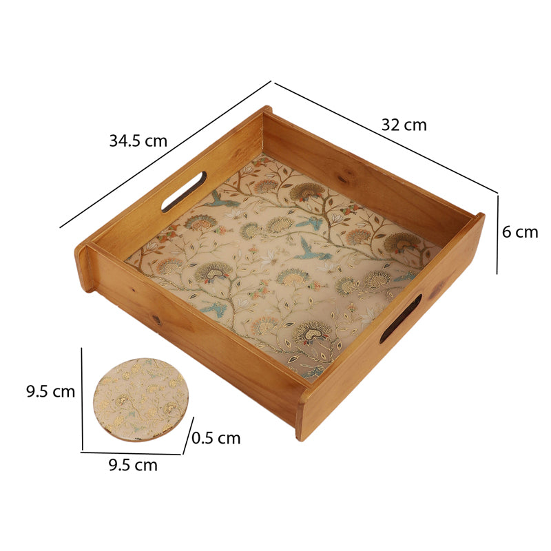 Blossom Glow Wooden Serving Tray With Coaster - Seven Piece Set media 5