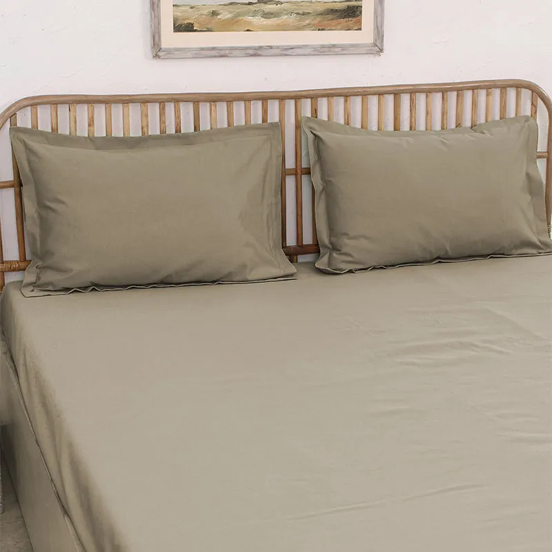 Blanqa Solid Cotton Bedsheet (Beige) - 400 TC media 1