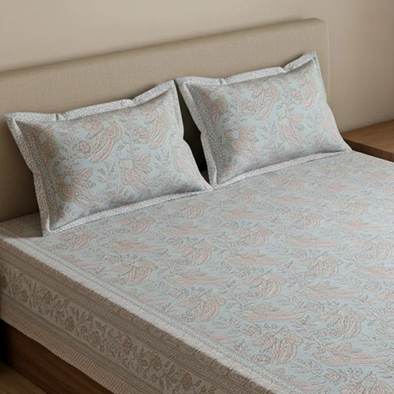 Irava Floral Cotton Bedsheet (Blue) - 144 TC media 3