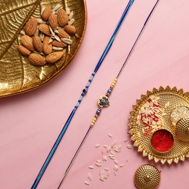 Bala Ganesha Rakhi with Roli Chawal - Three Piece Set