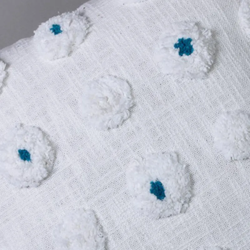 Pom Grid Tufted Cushion Cover - White, Blue media 4