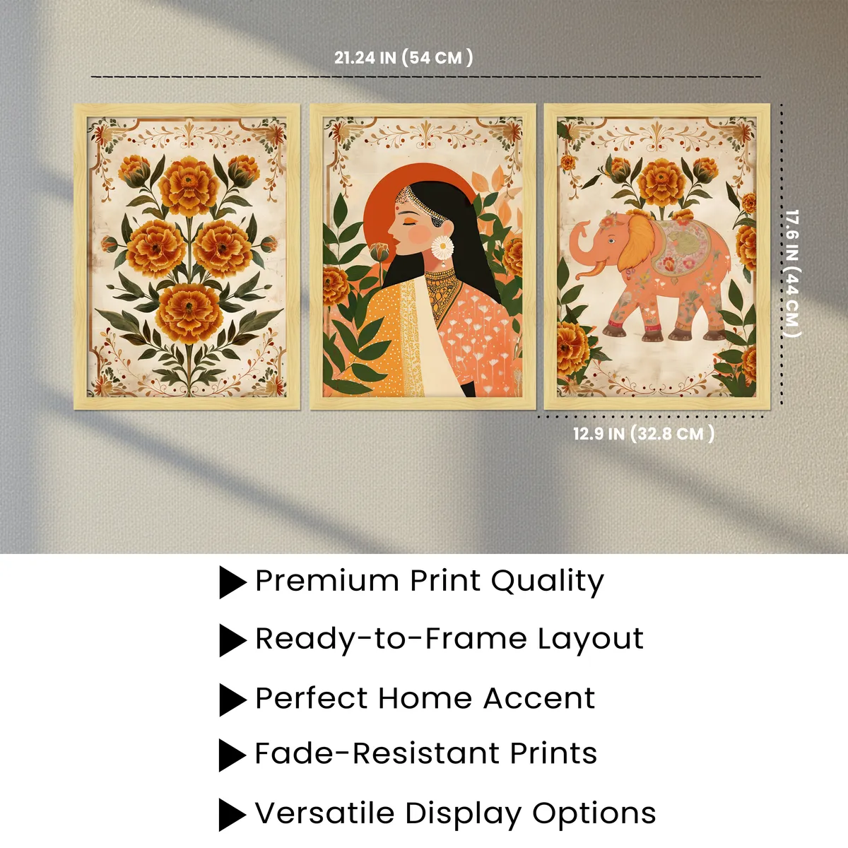 Madhura Folk Art Wall Painting Set With Frame - Set Of Three media 4