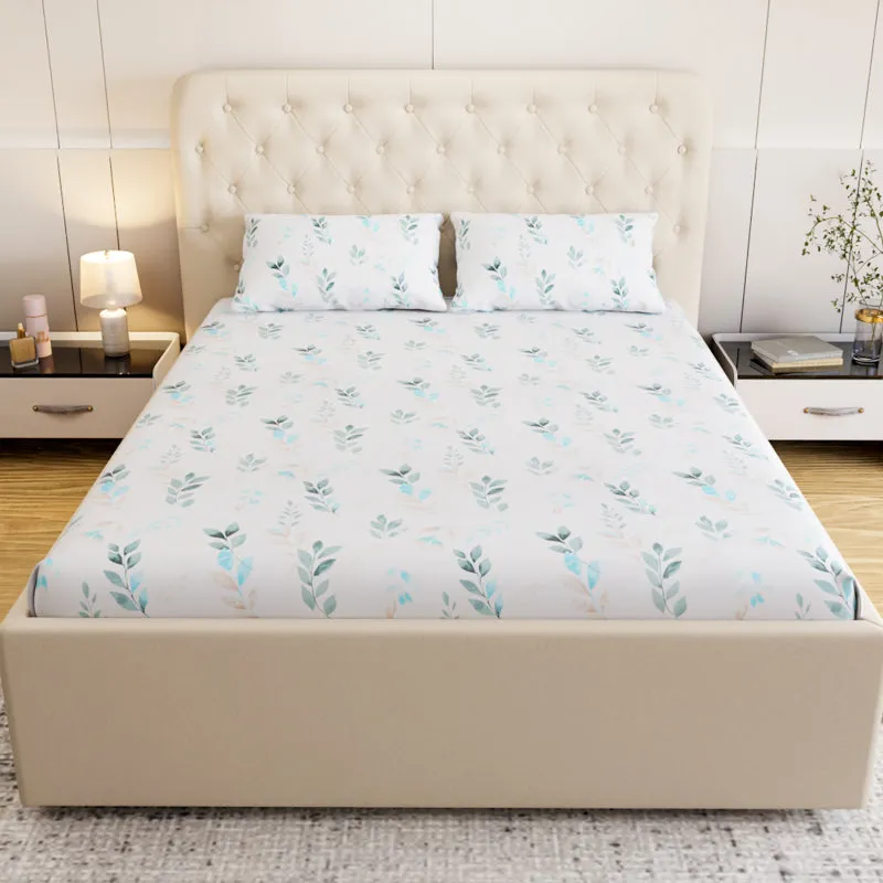 Willow Floral Cotton Bedsheet (Sea Green) - 180 TC media 4