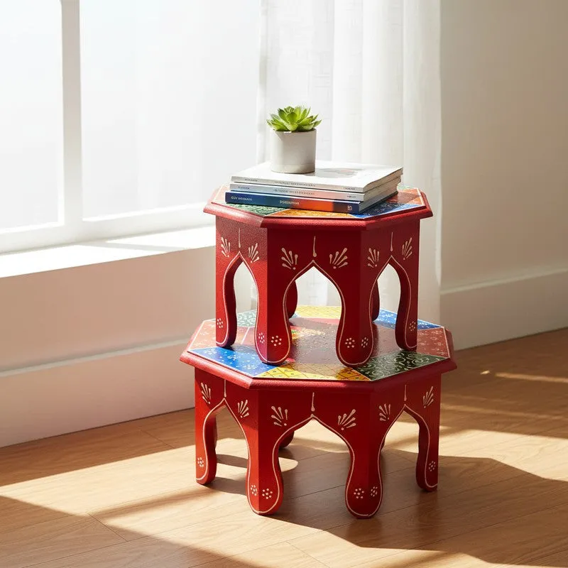 RangRiwaaz Painted Stool - Set Of Two media 1
