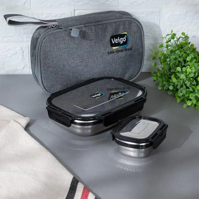 Delico Pack Black Lunch Box With Insulated Pouch (775 mL /150 mL) - Three Piece Set media 1